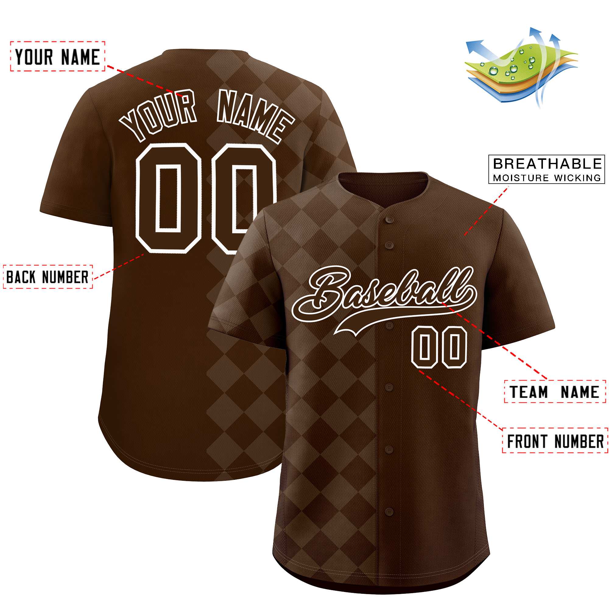 Custom Brown Rhombus Design Authentic Baseball Jersey| KXKSHOP