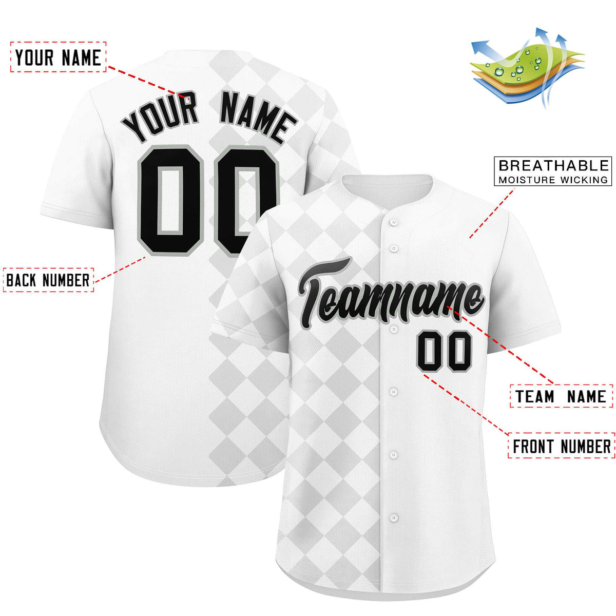 Custom White Rhombus Design Authentic Baseball Jersey| KXKSHOP