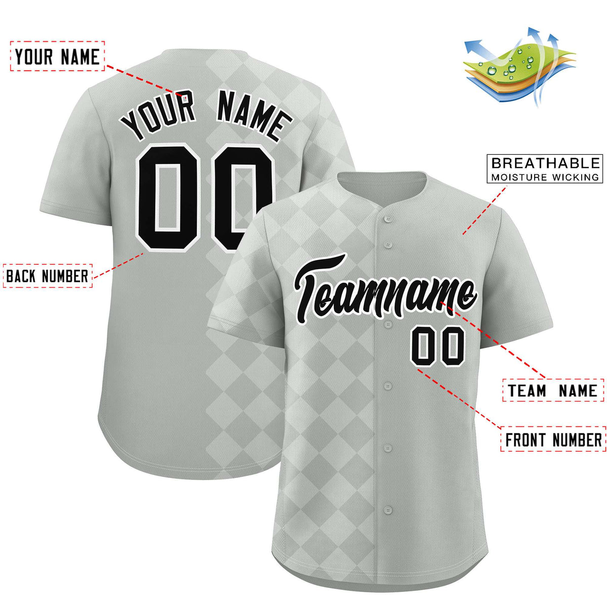 Custom Gray Rhombus Design Authentic Baseball Jersey| KXKSHOP