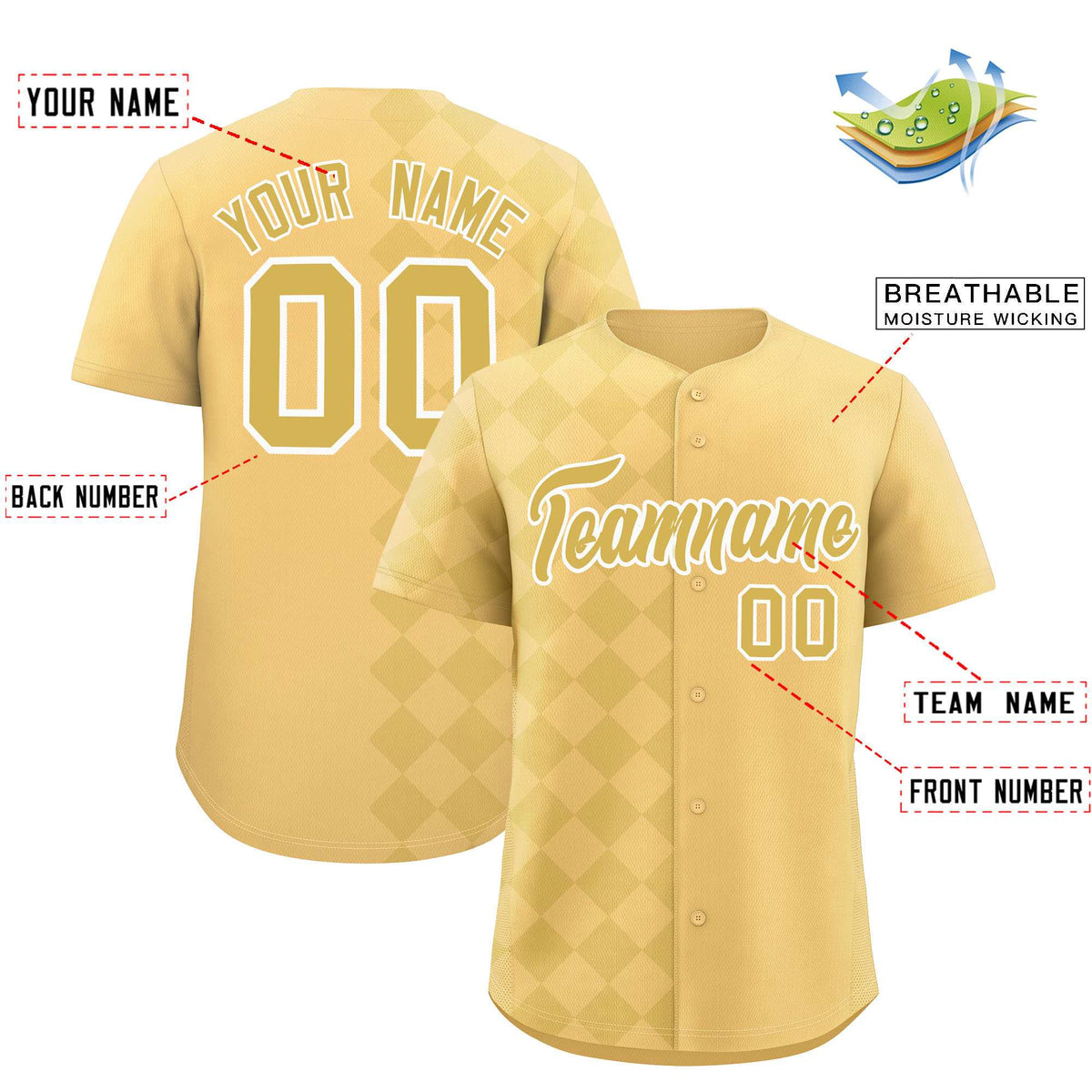 Custom Khaki Rhombus Design Authentic Baseball Jersey| KXKSHOP
