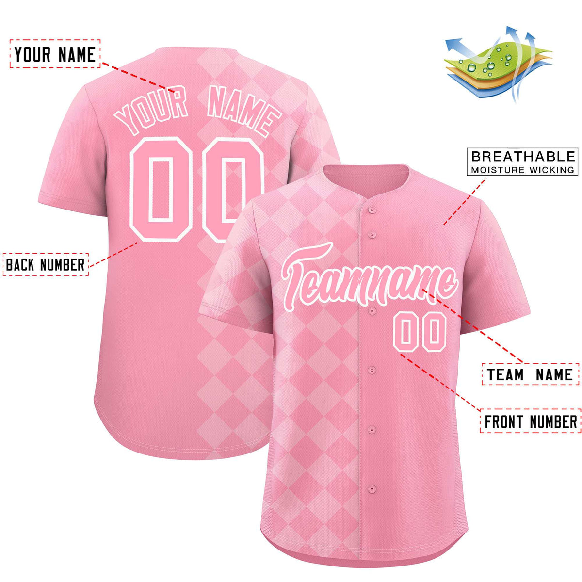 Custom Light Pink Rhombus Design Authentic Baseball Jersey| KXKSHOP