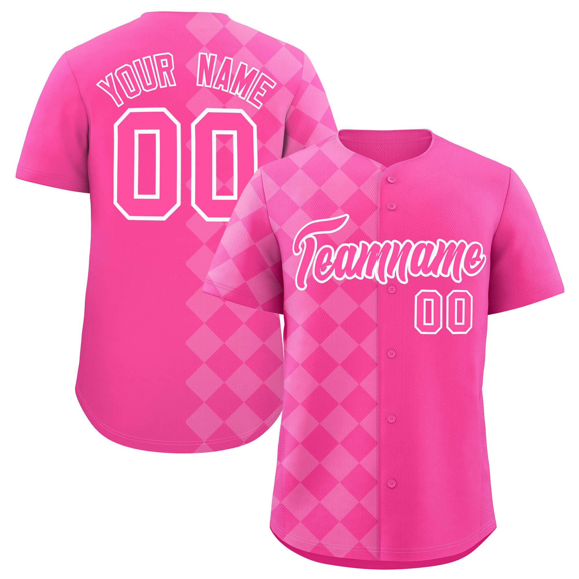 Custom Pink Rhombus Design Authentic Baseball Jersey| KXKSHOP
