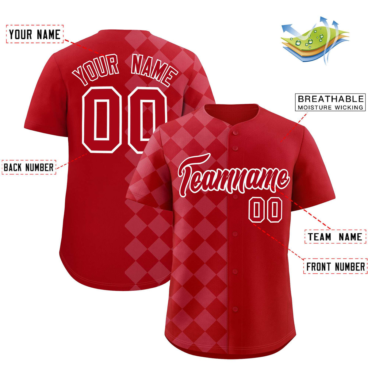 Custom Red Rhombus Design Authentic Baseball Jersey| KXKSHOP