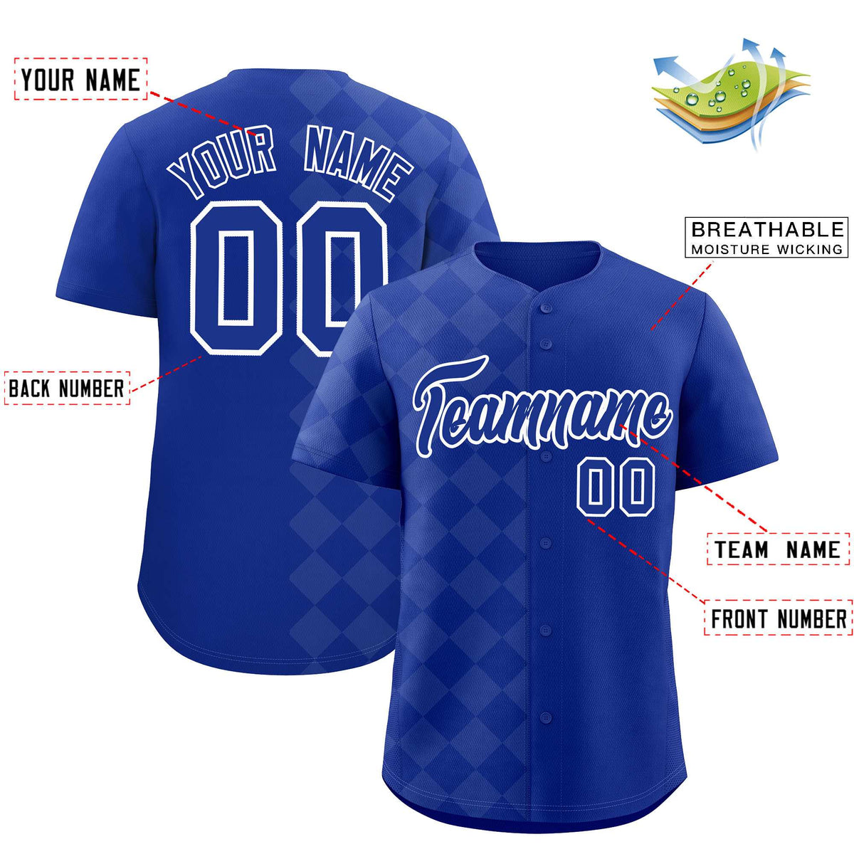 Custom Royal Rhombus Design Authentic Baseball Jersey| KXKSHOP