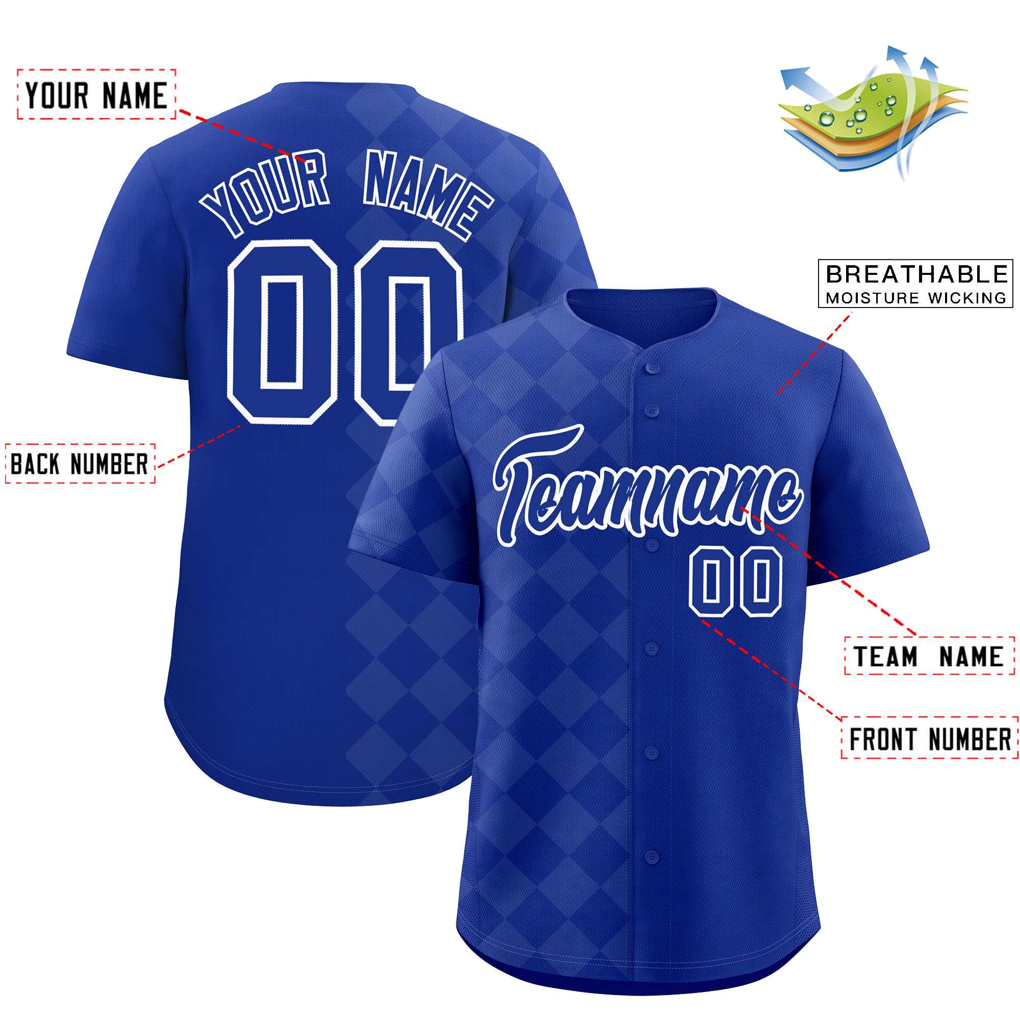 Custom Royal Rhombus Design Authentic Baseball Jersey| KXKSHOP