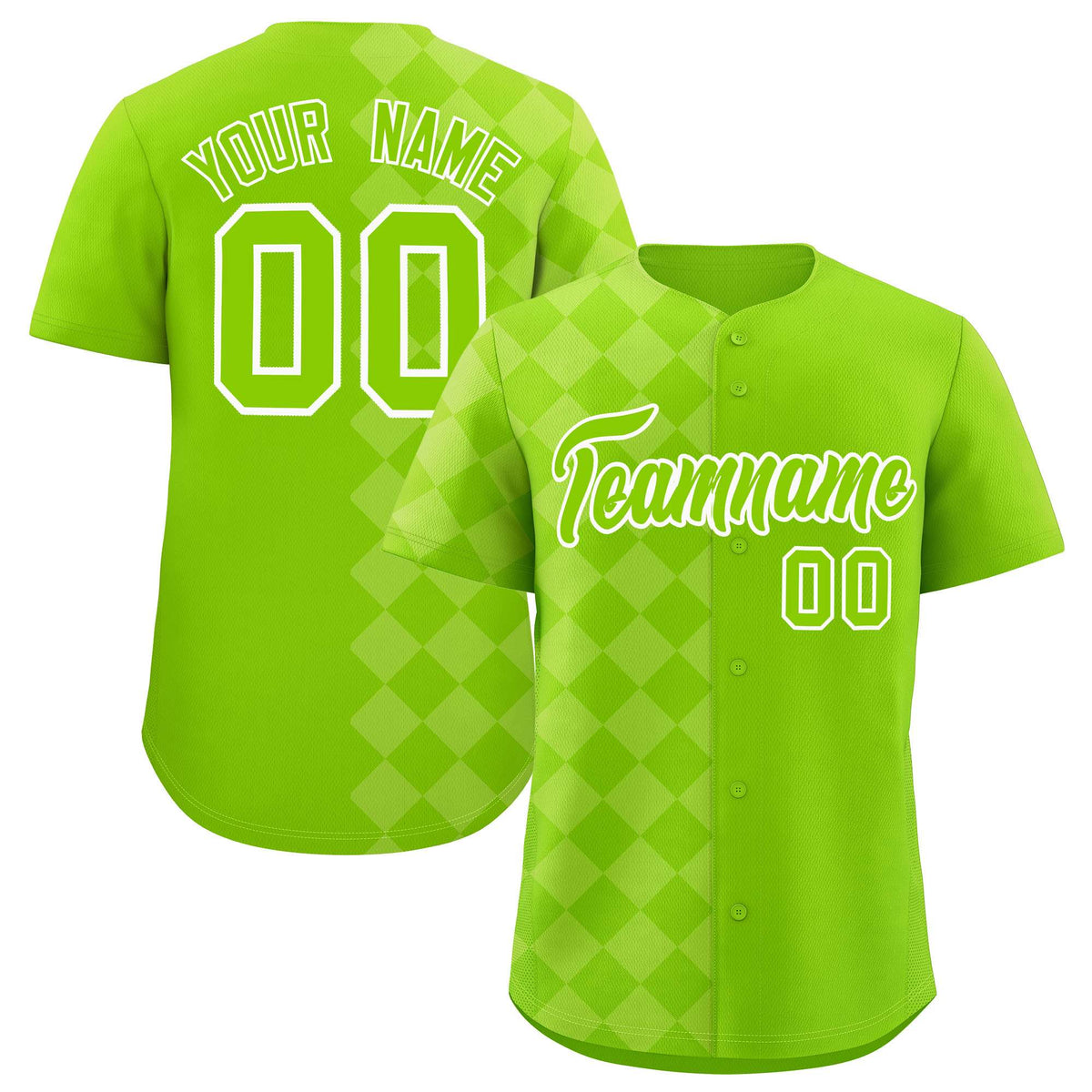 Custom Neon Green Rhombus Design Authentic Baseball Jersey| KXKSHOP