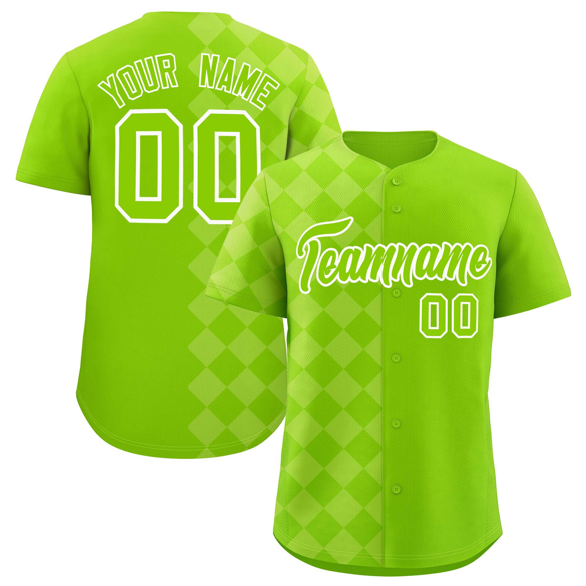 Custom Neon Green Rhombus Design Authentic Baseball Jersey| KXKSHOP