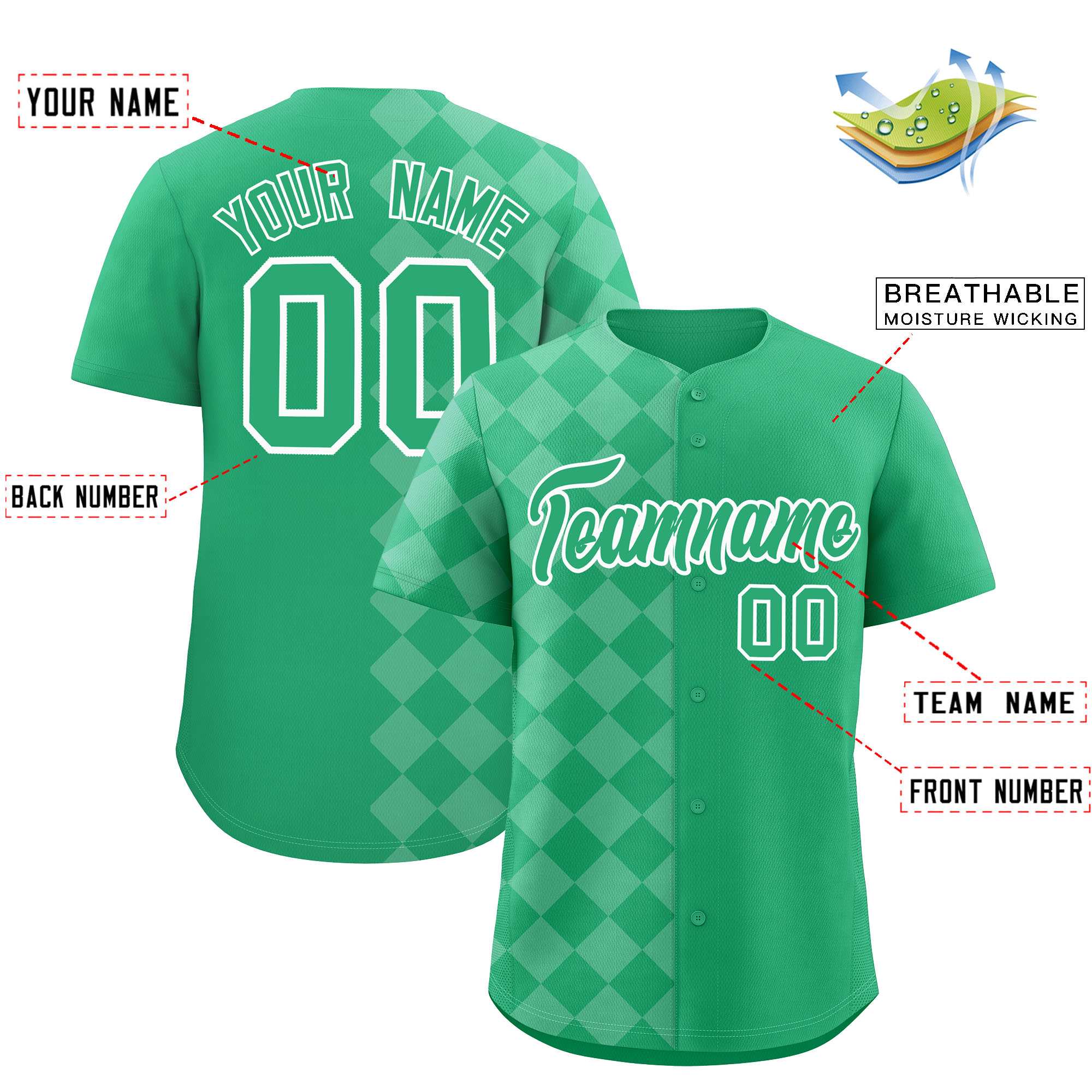 Custom Green Rhombus Design Authentic Baseball Jersey| KXKSHOP