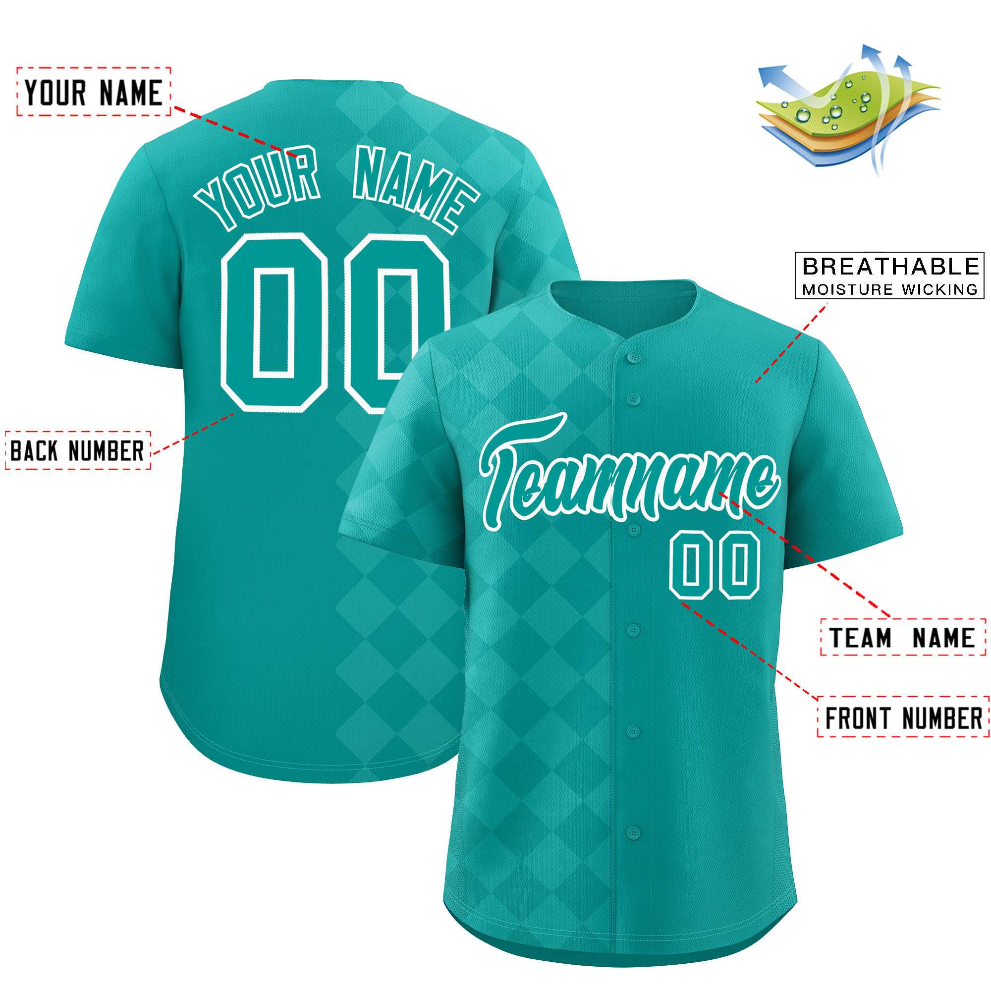 Custom Aqua Rhombus Design Authentic Baseball Jersey| KXKSHOP