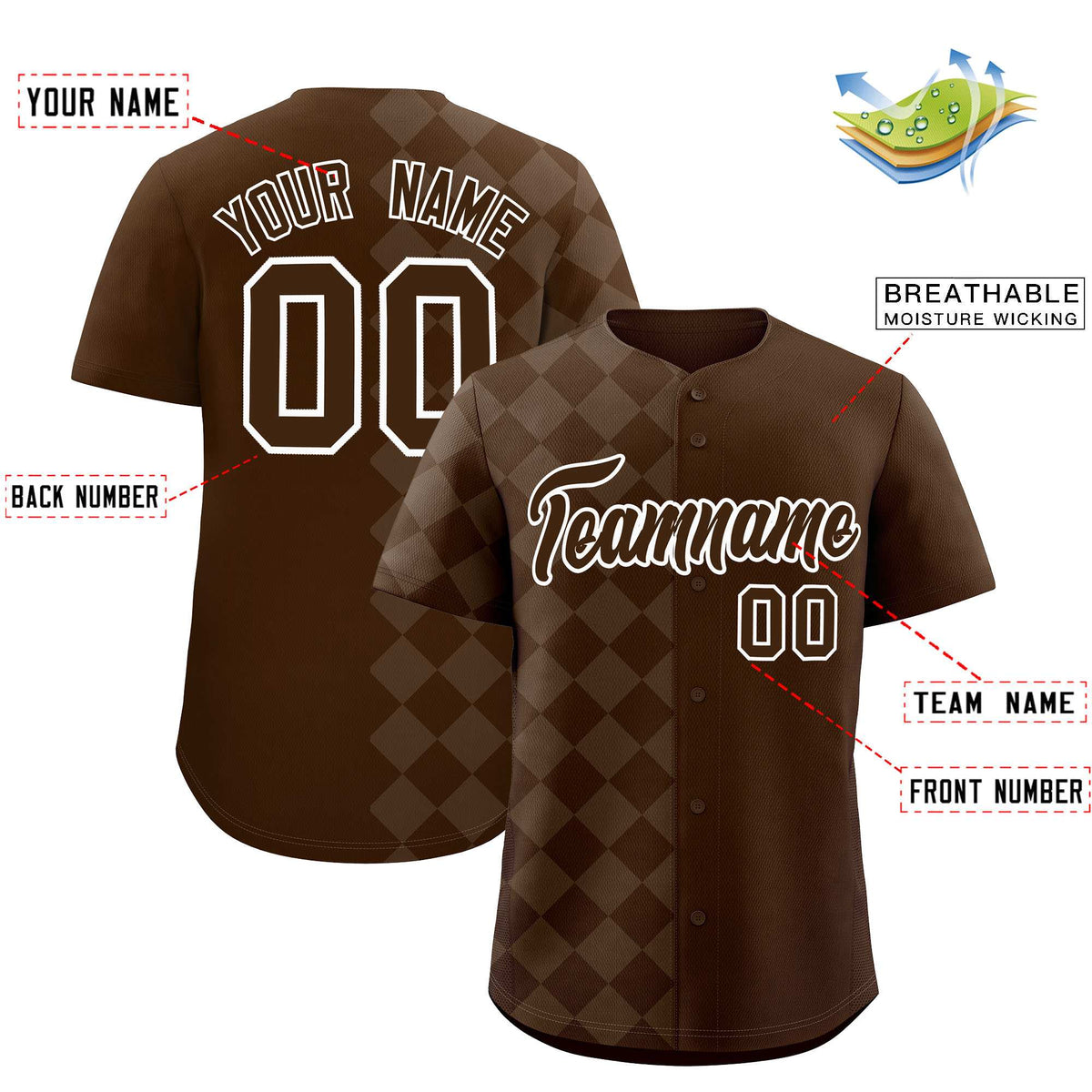 Custom Brown Rhombus Design Authentic Baseball Jersey| KXKSHOP