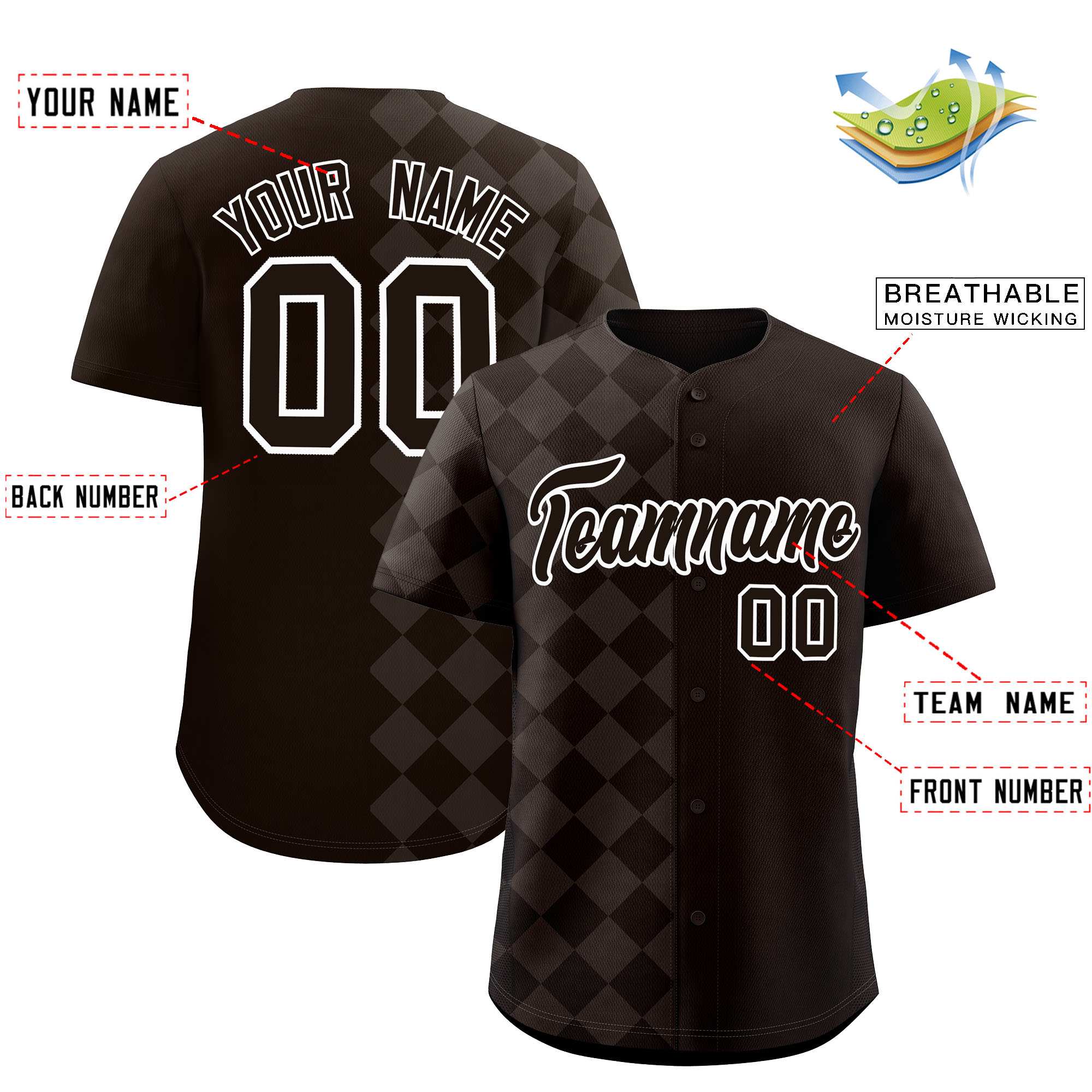 Custom Brown Rhombus Design Authentic Baseball Jersey| KXKSHOP