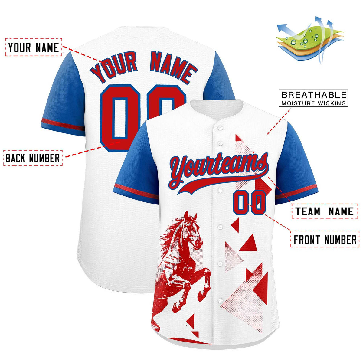 Custom Royal White Raptor Series Raglan Sleeves Lightweight Baseball Jersey