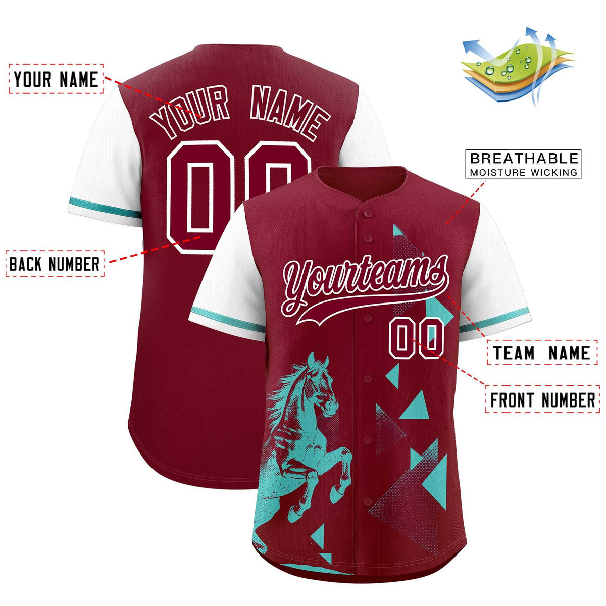 Custom White Crimson Raptor Series Raglan Sleeves Wrinkle-Resistant Baseball Jersey