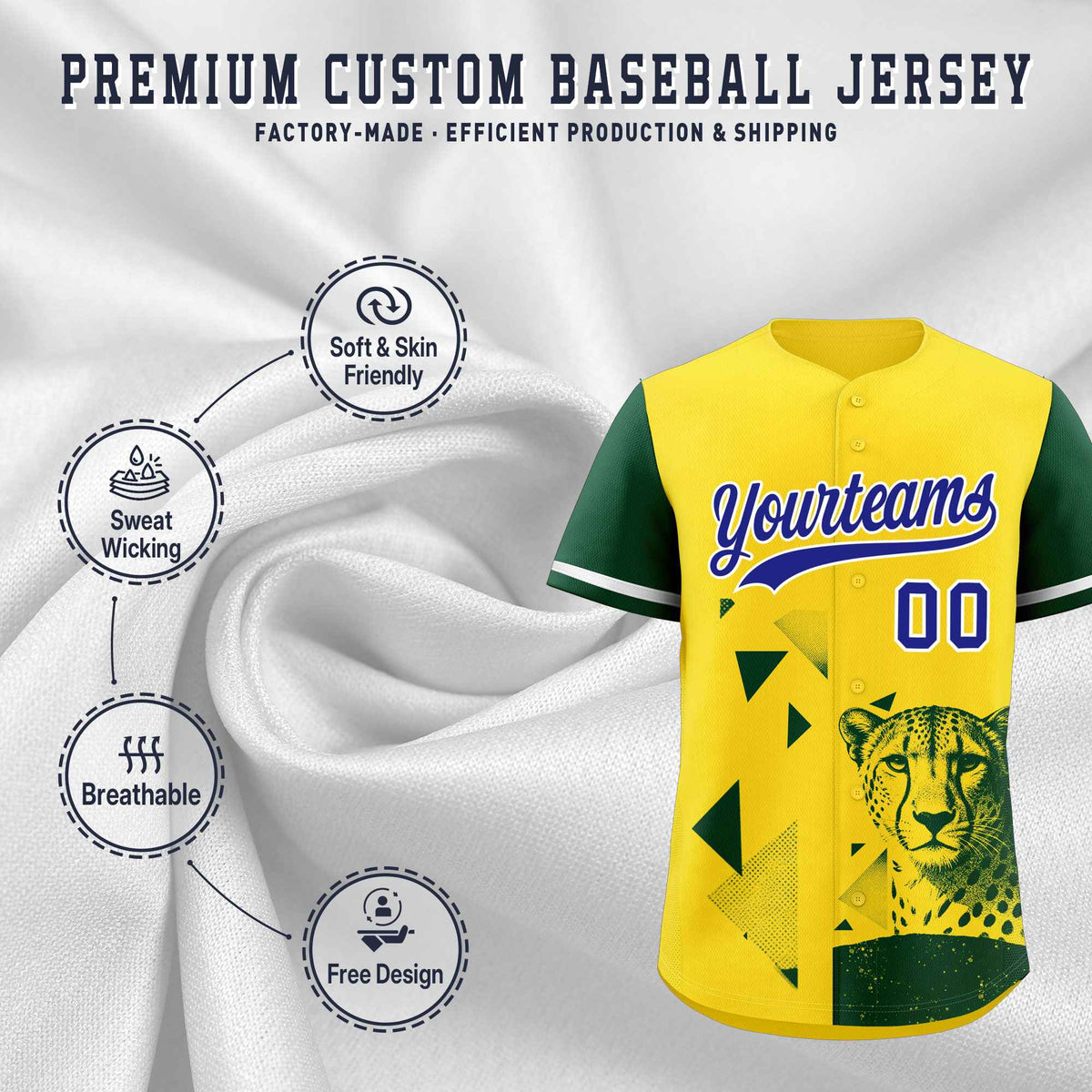 Custom Dark Green Yellow Raptor Series Raglan Sleeves Hip Hop Baseball Jersey