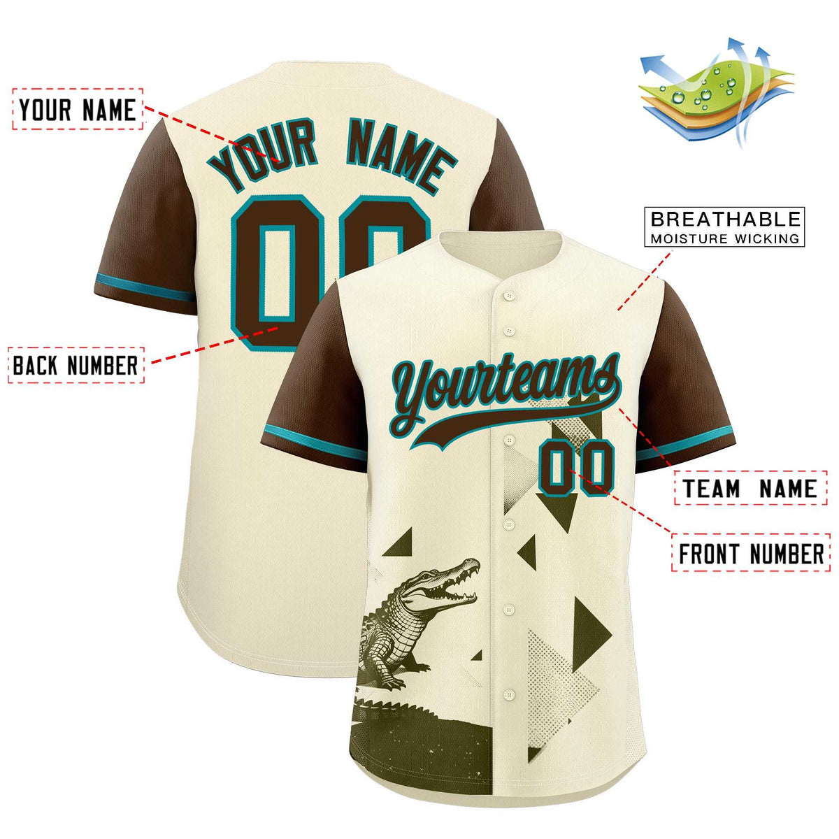 Custom Light Brown Cream Raptor Series Raglan Sleeves Drapable Baseball Jersey