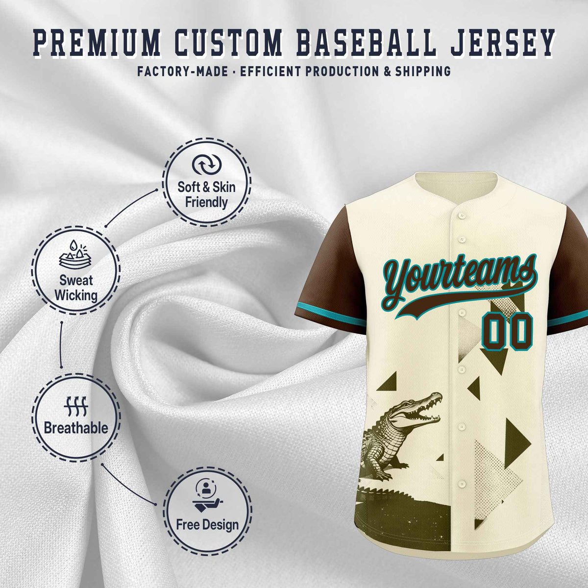 Custom Light Brown Cream Raptor Series Raglan Sleeves Drapable Baseball Jersey