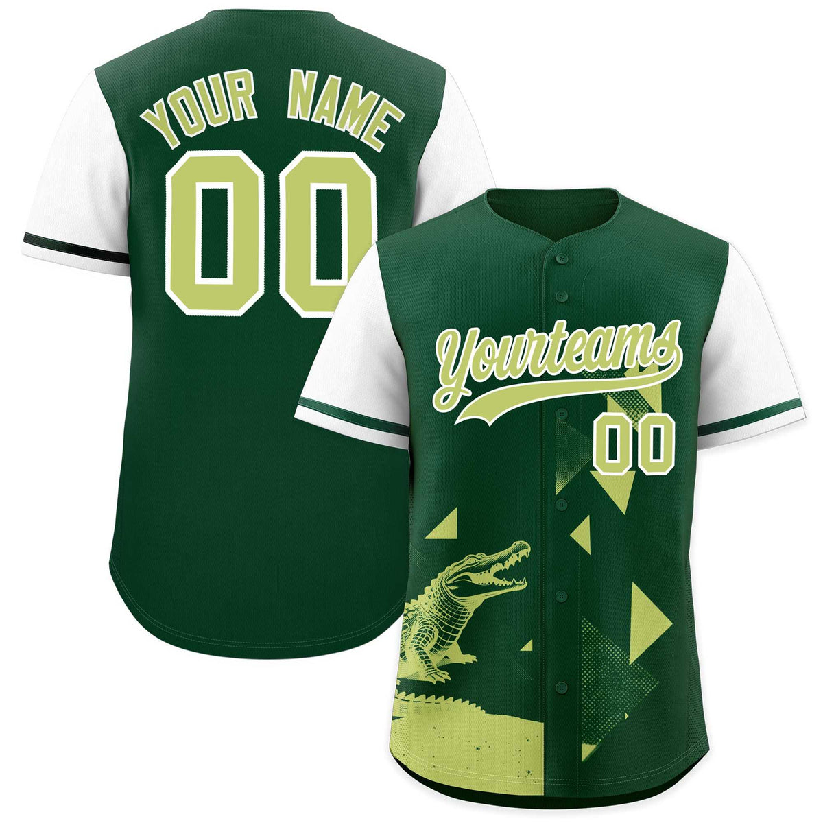 Custom White Green Raptor Series Raglan Sleeves Wrinkle-Resistant Baseball Jersey