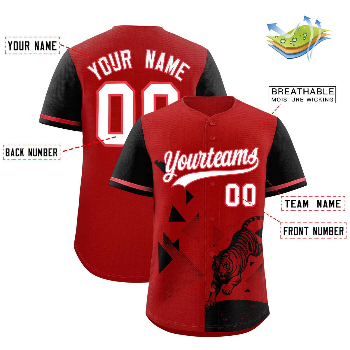 Custom Black Red Raptor Series Raglan Sleeves Lightweight Baseball Jersey