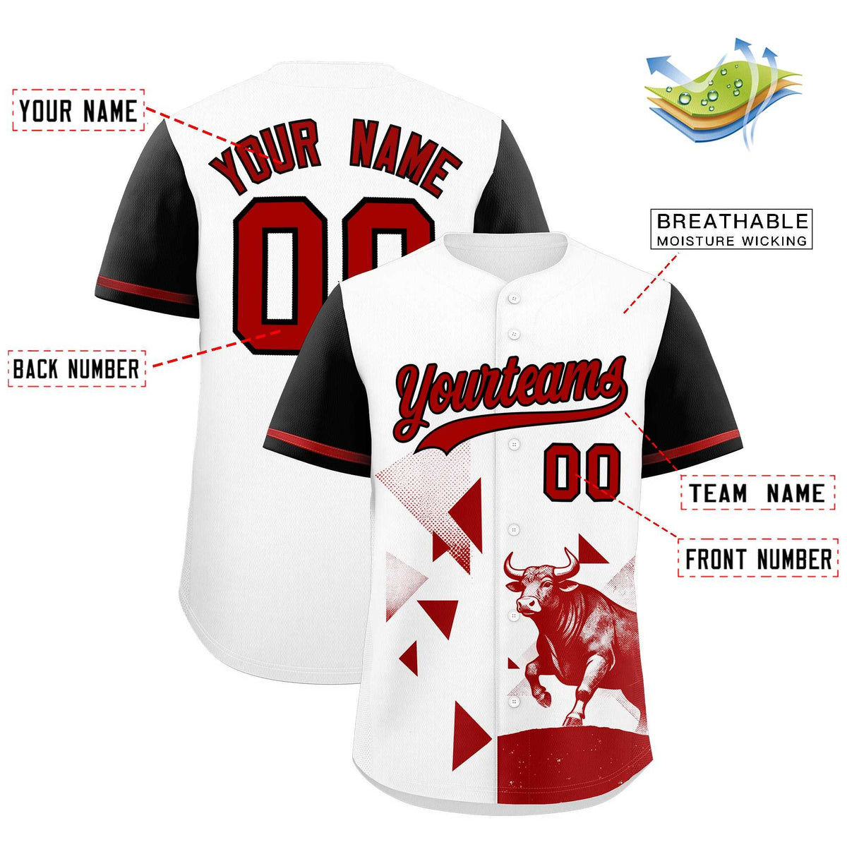 Custom Black White Raptor Series Raglan Sleeves Wrinkle-Resistant Baseball Jersey