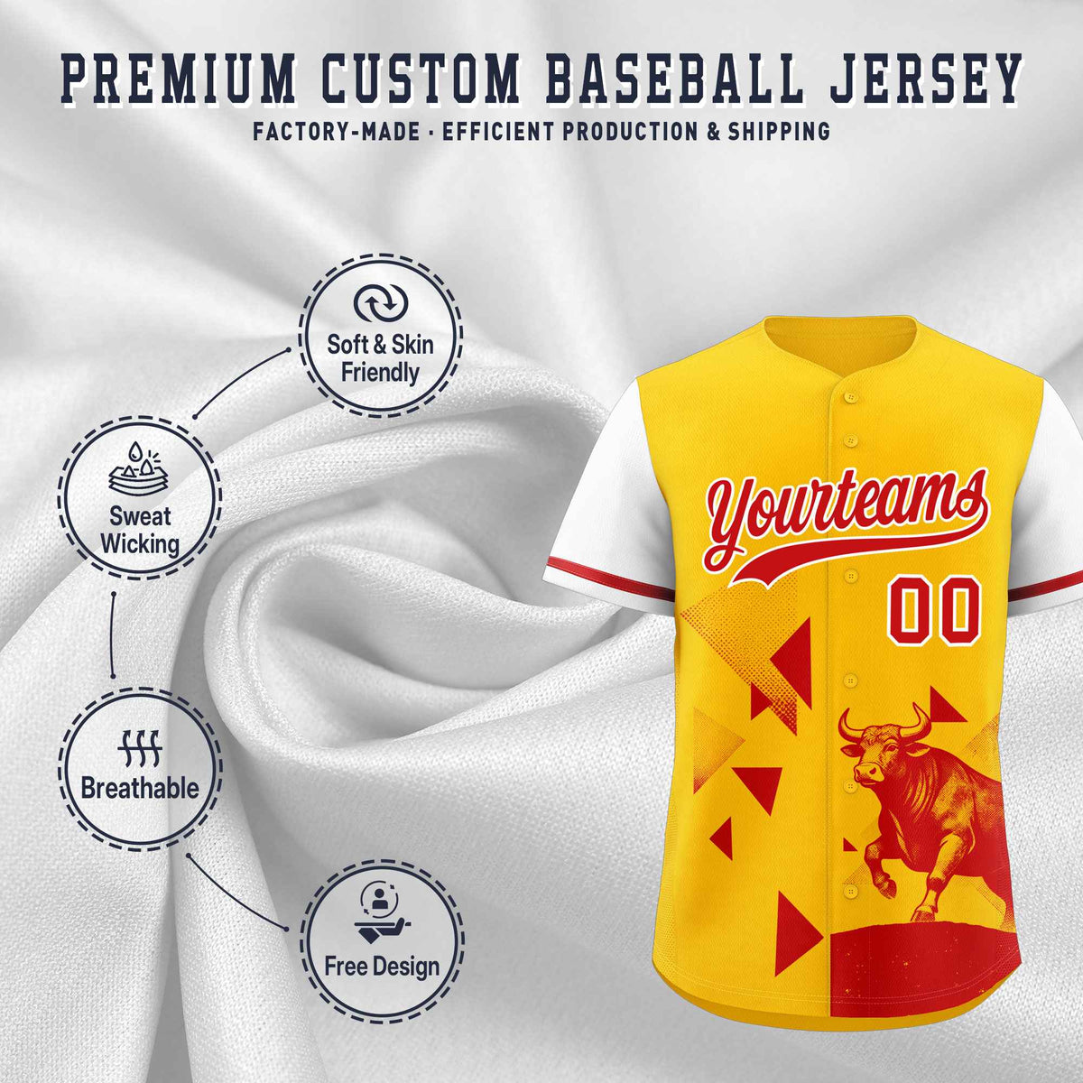 Custom White Yellow Raptor Series Raglan Sleeves Casual Sports Baseball Jersey