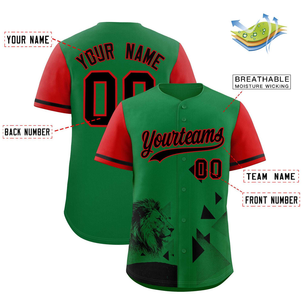 Custom Red Kelly Green Raptor Series Raglan Sleeves Drapable Baseball Jersey