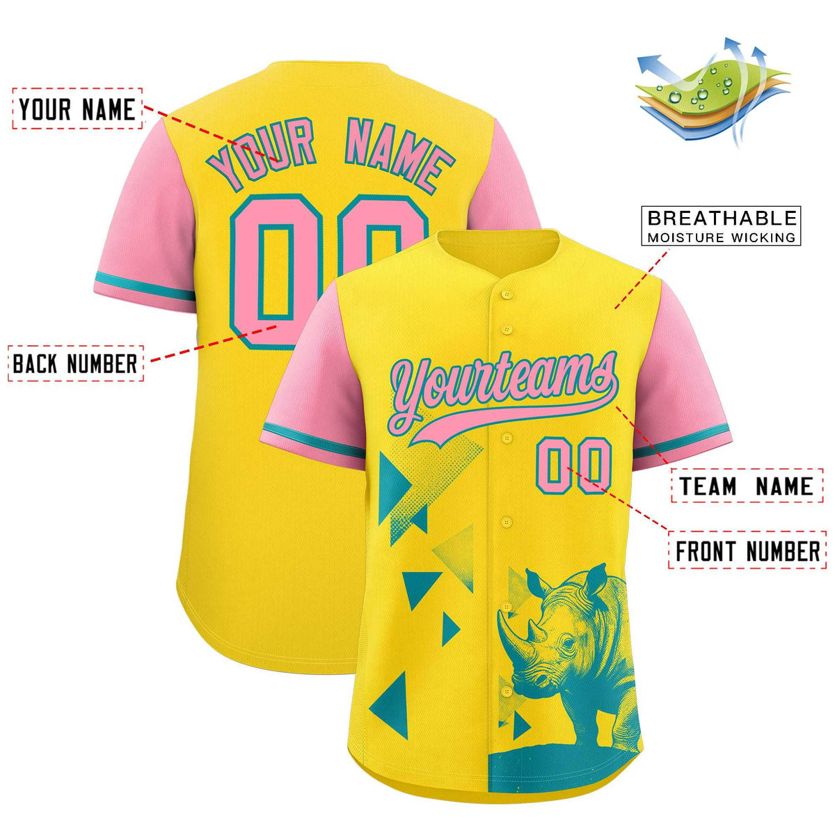 Custom Light Pink Yellow Raptor Series Raglan Sleeves Lightweight Baseball Jersey