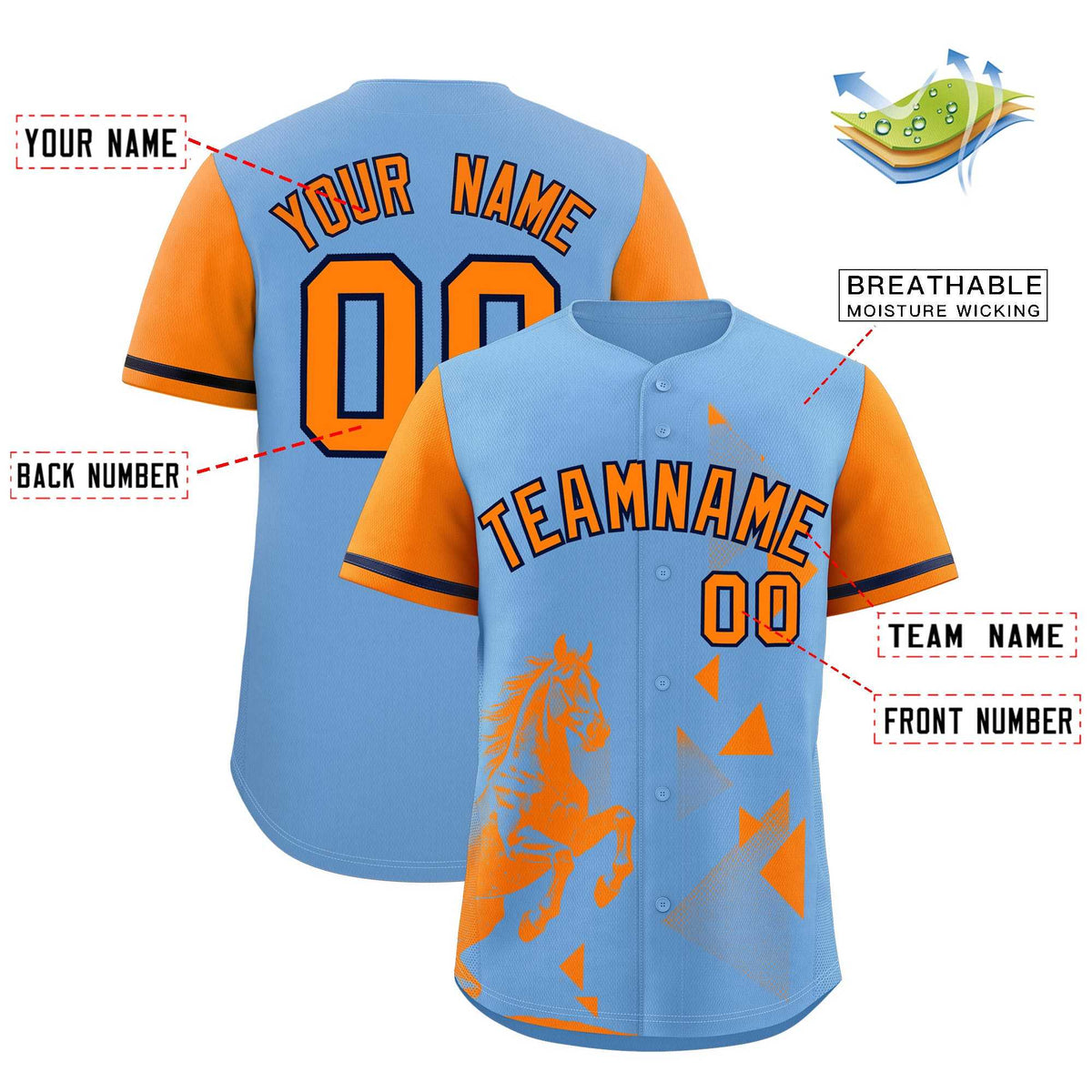 Custom Orange Powder Blue Raptor Series Raglan Sleeves Street Style Baseball Jersey