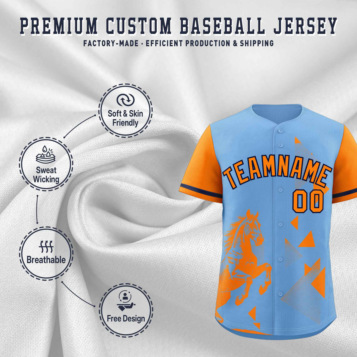 Custom Orange Powder Blue Raptor Series Raglan Sleeves Street Style Baseball Jersey