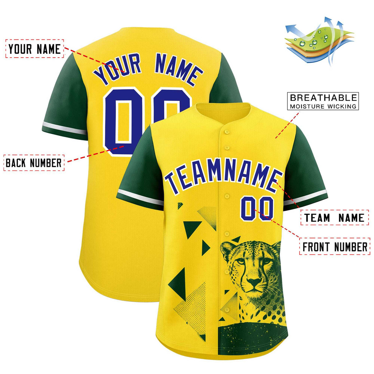 Custom Dark Green Yellow Raptor Series Raglan Sleeves Hip Hop Baseball Jersey