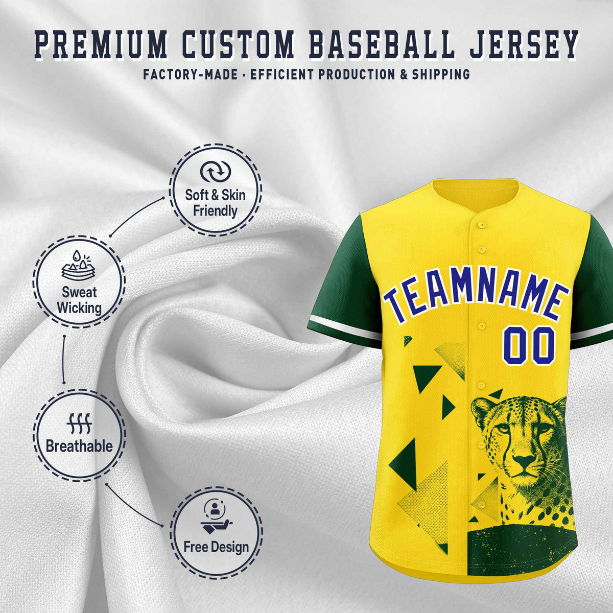 Custom Dark Green Yellow Raptor Series Raglan Sleeves Hip Hop Baseball Jersey