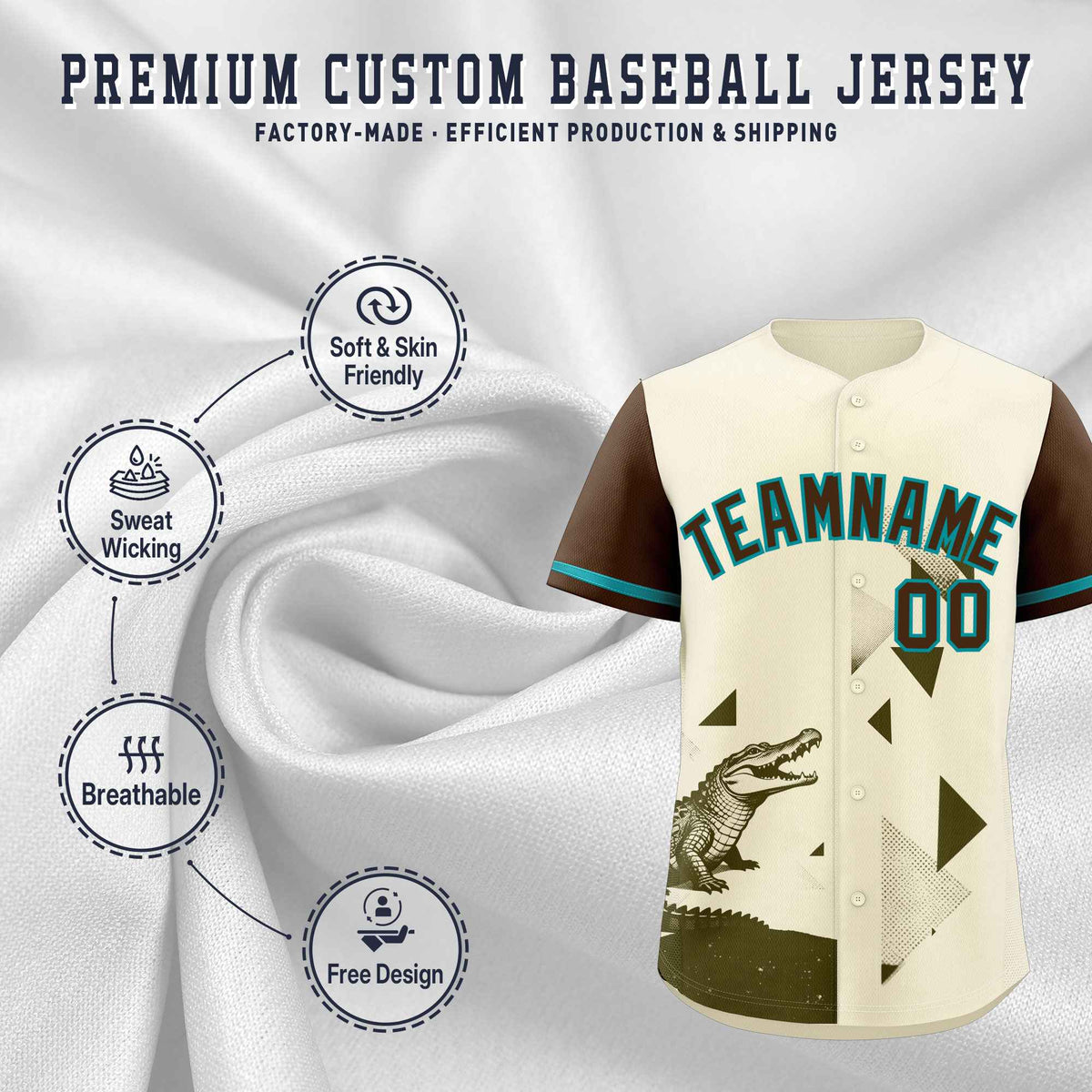 Custom Light Brown Cream Raptor Series Raglan Sleeves Drapable Baseball Jersey