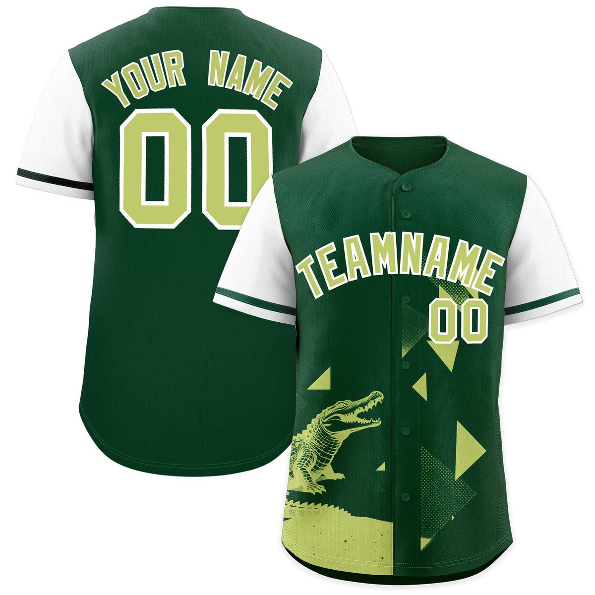Custom White Green Raptor Series Raglan Sleeves Wrinkle-Resistant Baseball Jersey