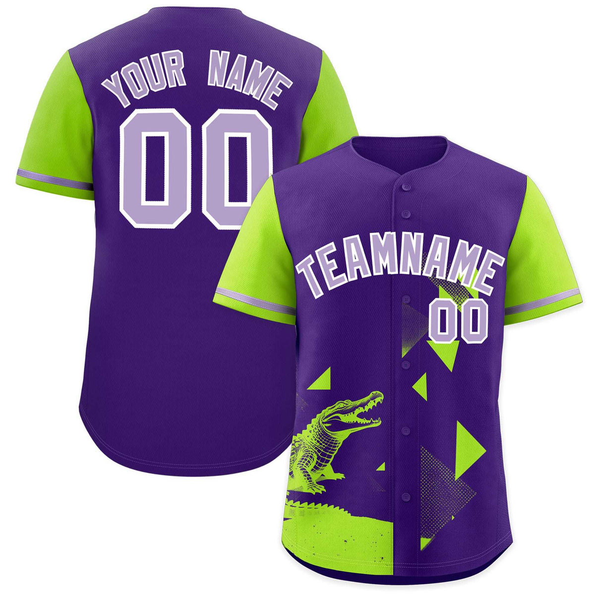 Custom Neon Green Purple Raptor Series Raglan Sleeves Hip Hop Baseball Jersey