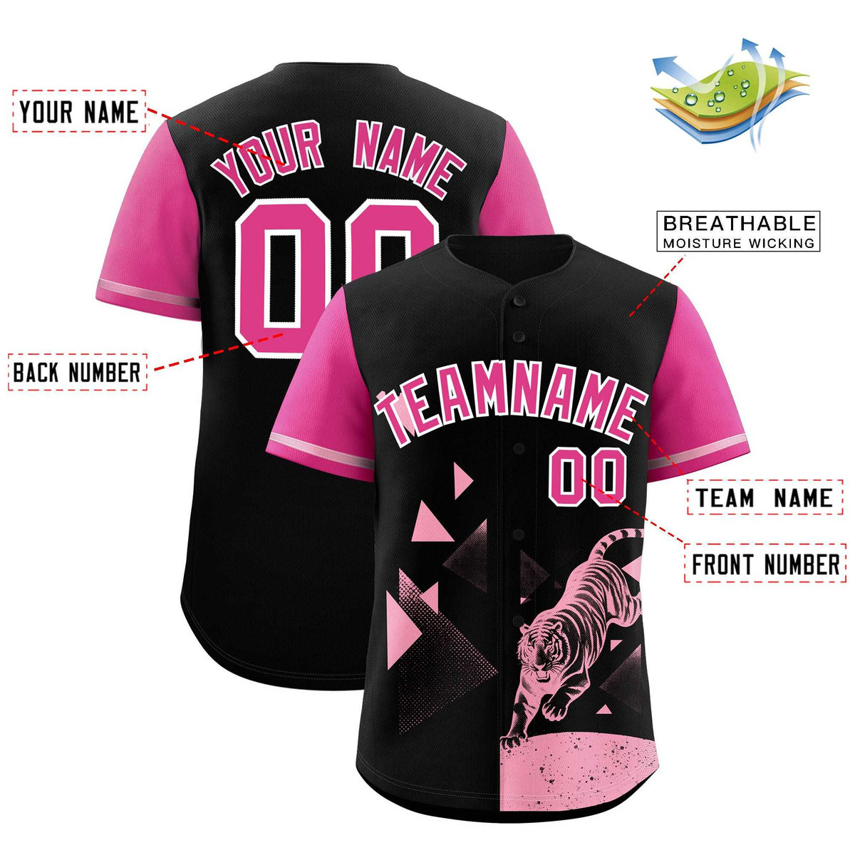 Custom Rose Red Black Raptor Series Raglan Sleeves Wrinkle-Resistant Baseball Jersey