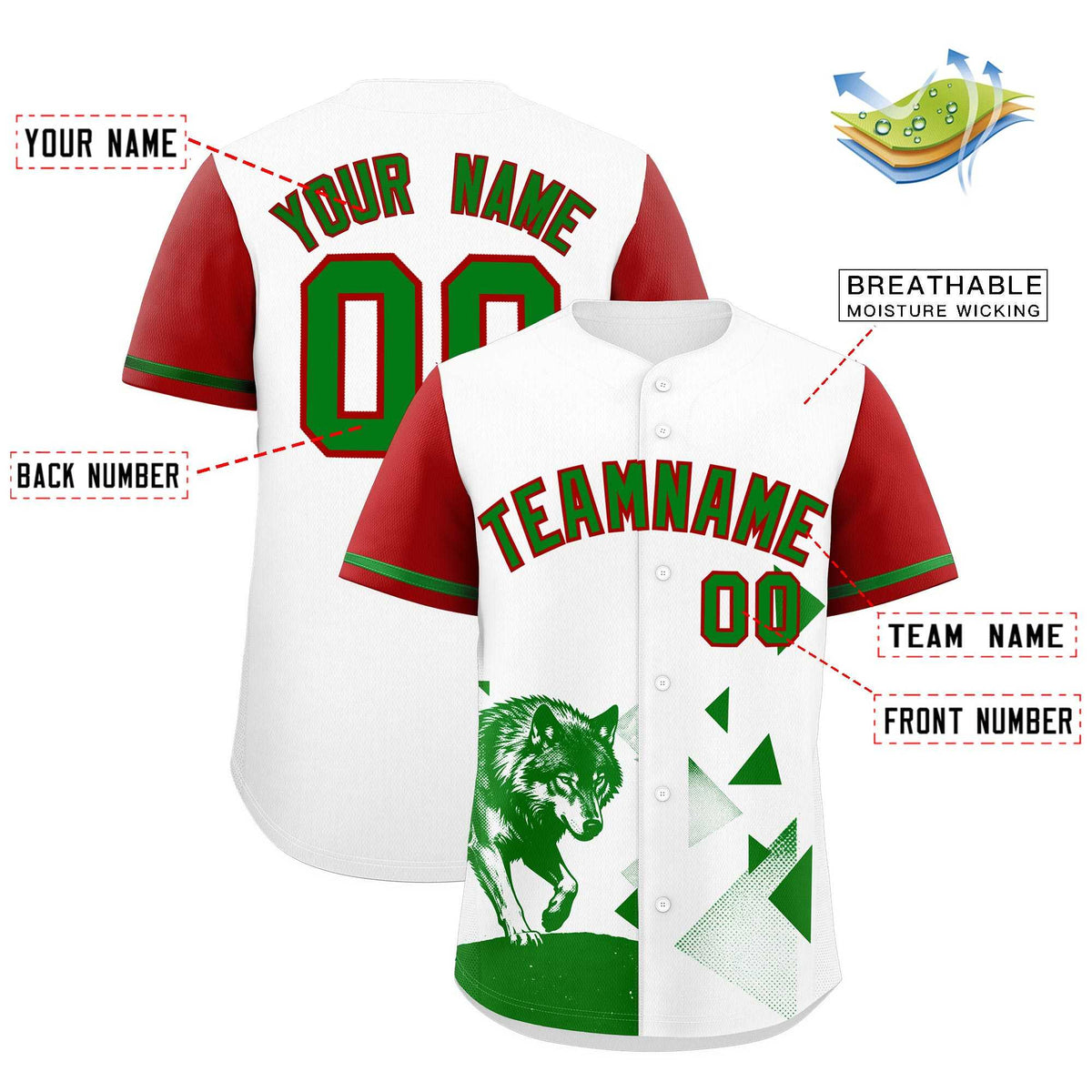 Custom Red White Raptor Series Raglan Sleeves Drapable Baseball Jersey