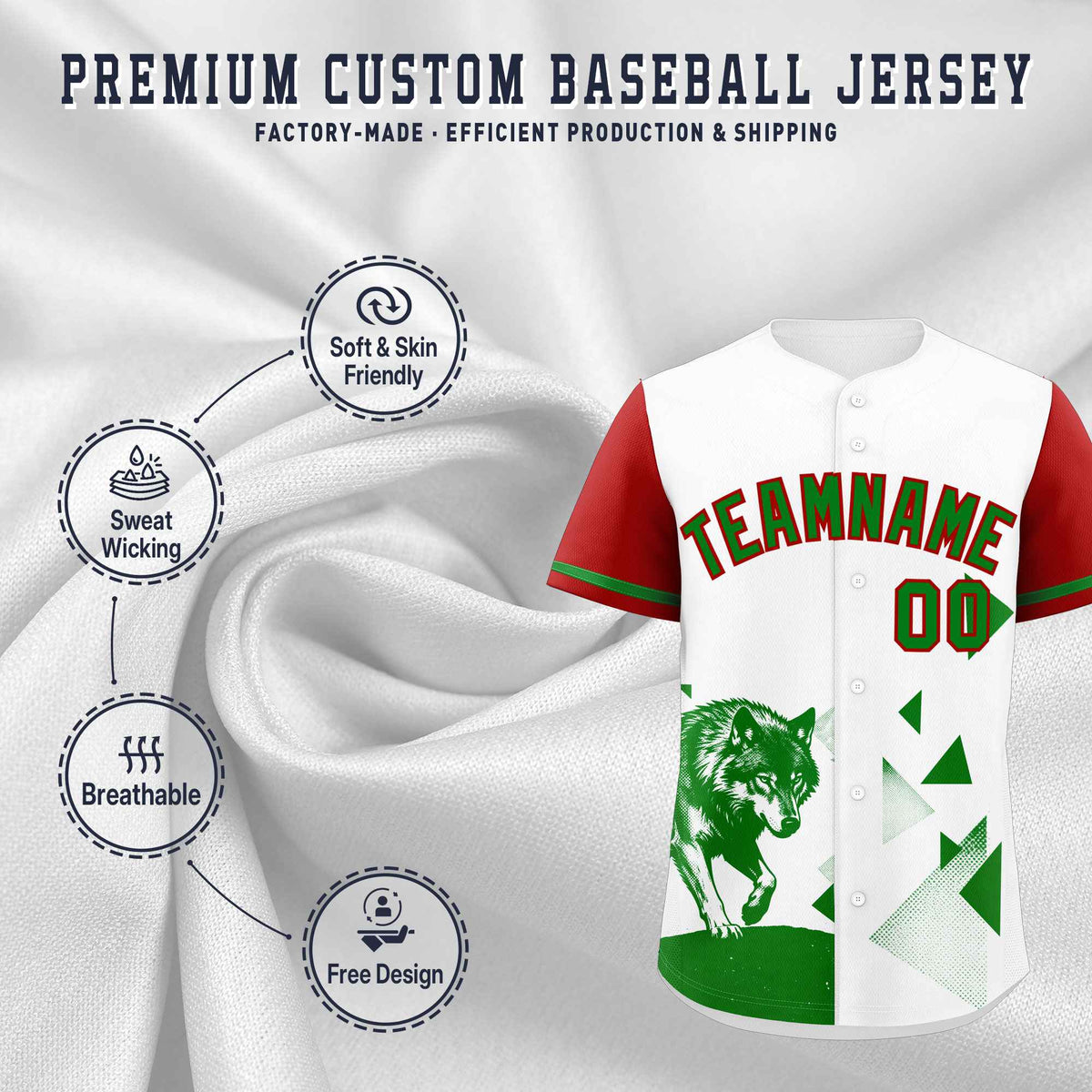 Custom Red White Raptor Series Raglan Sleeves Drapable Baseball Jersey