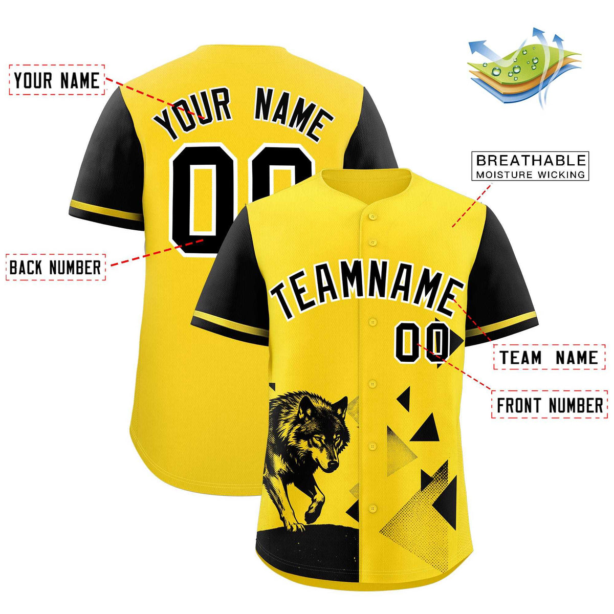 Custom Black Gold Raptor Series Raglan Sleeves Wrinkle-Resistant Baseball Jersey