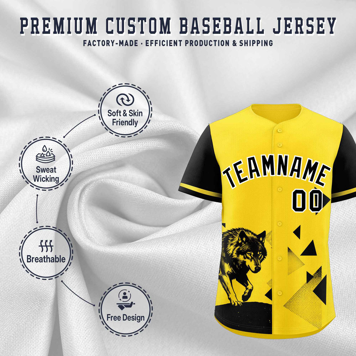 Custom Black Gold Raptor Series Raglan Sleeves Wrinkle-Resistant Baseball Jersey