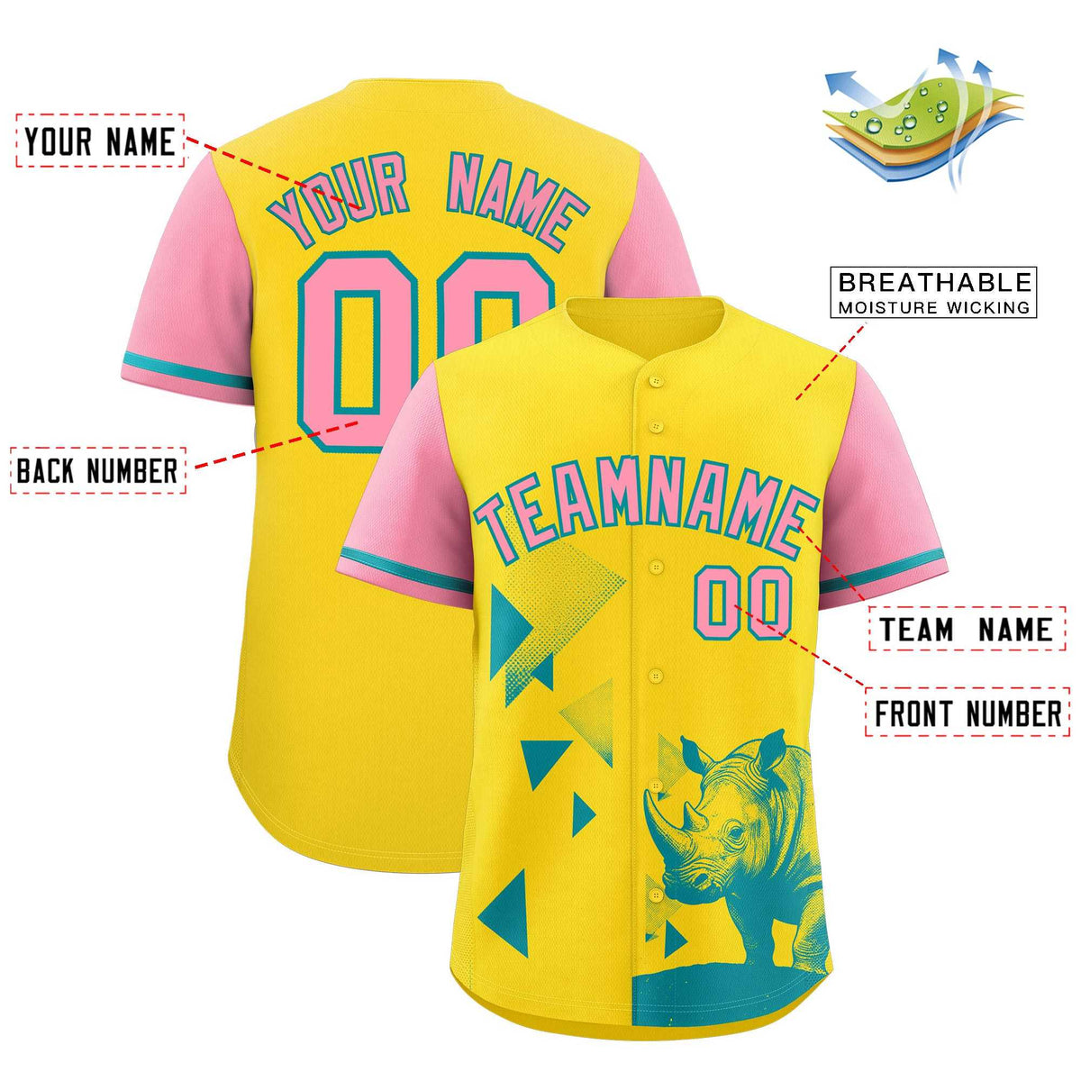 Custom Light Pink Yellow Raptor Series Raglan Sleeves Lightweight Baseball Jersey