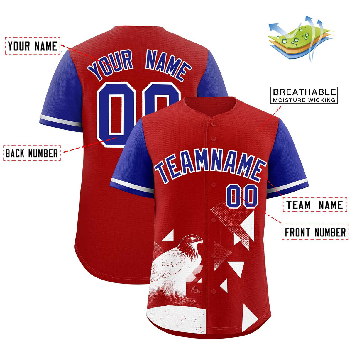 Custom Royal Red Raptor Series Raglan Sleeves Street Style Baseball Jersey