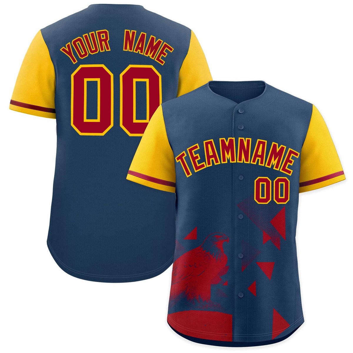 Custom Yellow Midnight Blue Raptor Series Raglan Sleeves Casual Sports Baseball Jersey