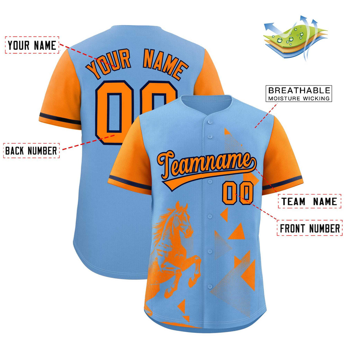 Custom Orange Powder Blue Raptor Series Raglan Sleeves Street Style Baseball Jersey |KXKSHOP