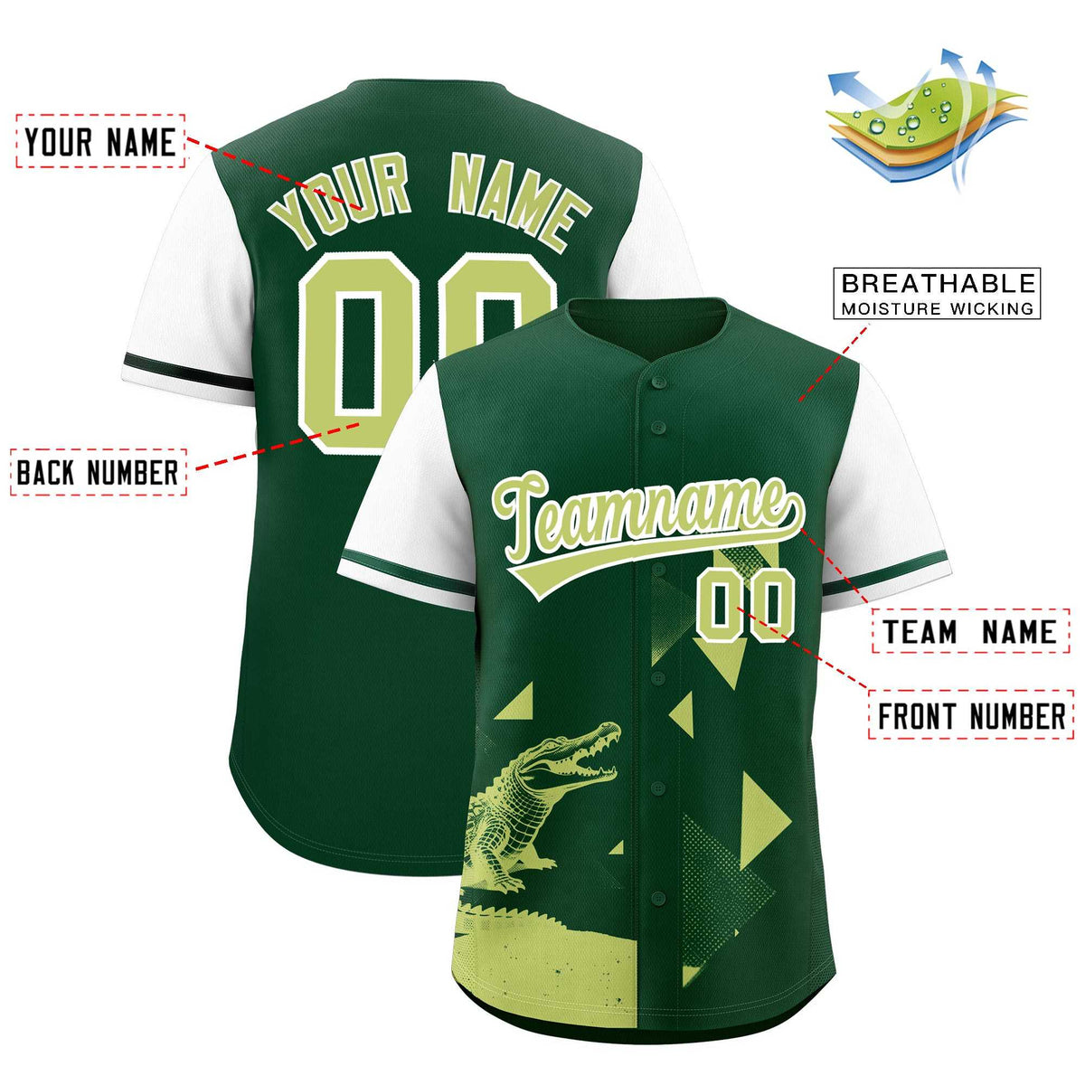 Custom White Green Raptor Series Raglan Sleeves Wrinkle-Resistant Baseball Jersey |KXKSHOP