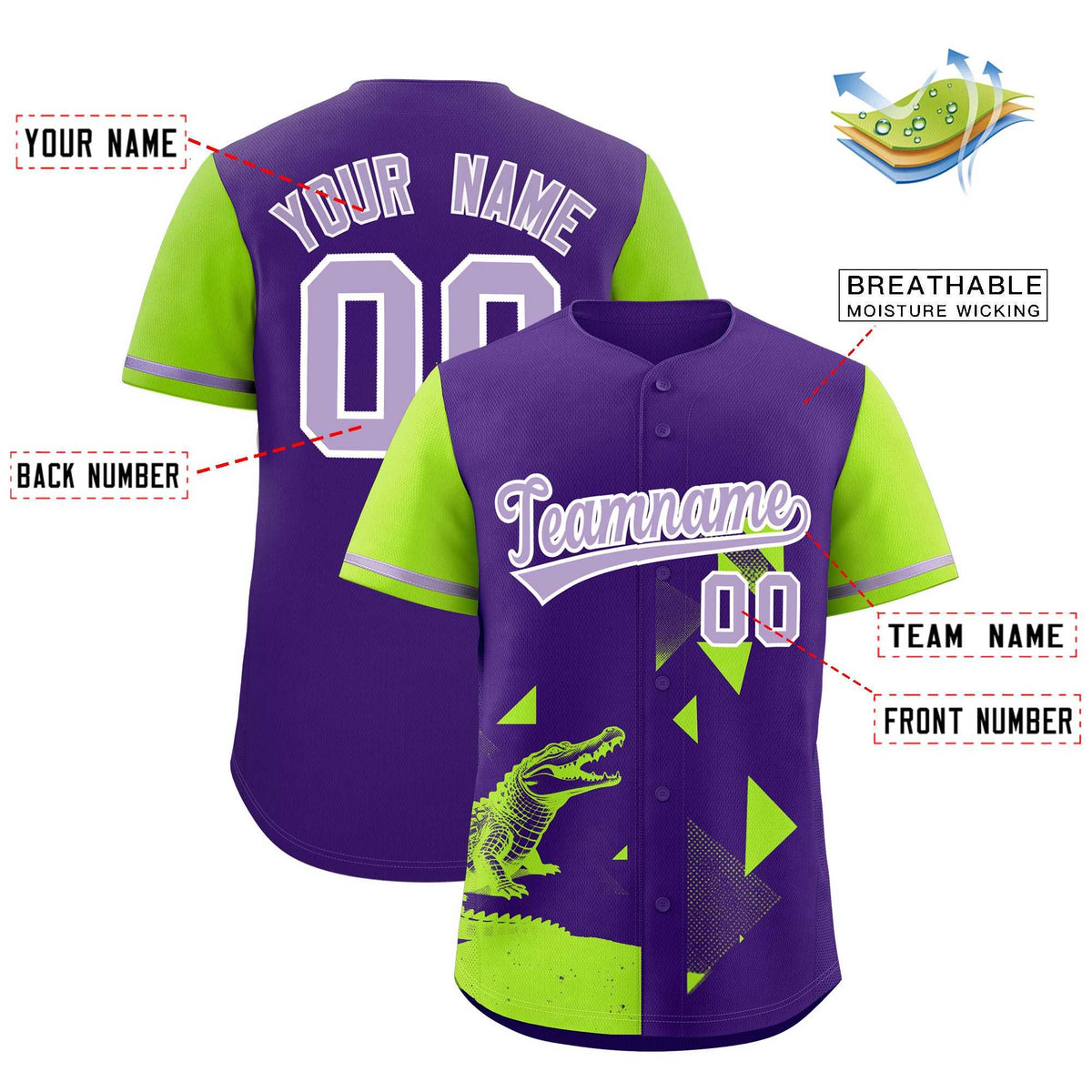 Custom Neon Green Purple Raptor Series Raglan Sleeves Hip Hop Baseball Jersey |KXKSHOP