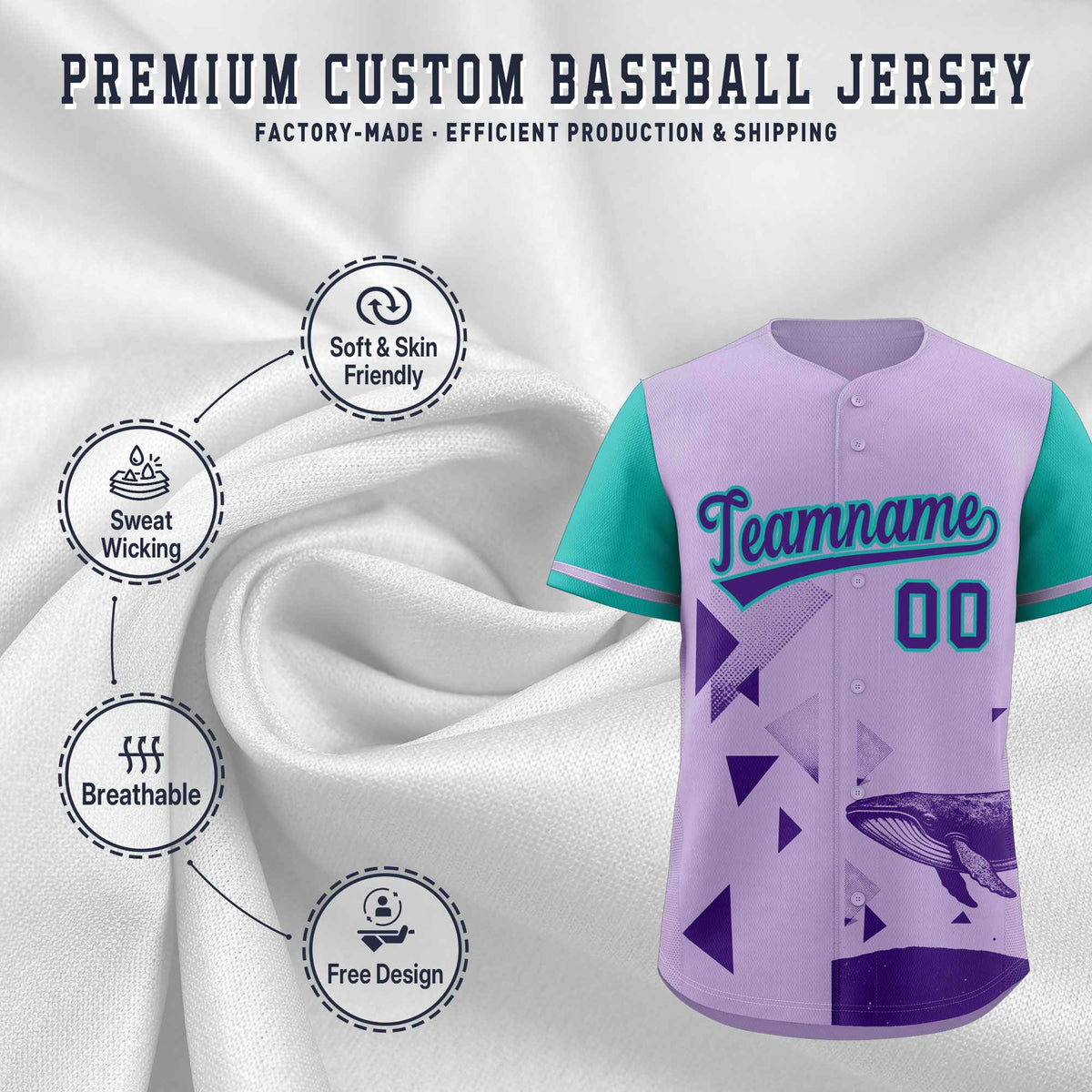 Custom Aqua Light Purple Raptor Series Raglan Sleeves Lightweight Baseball Jersey |KXKSHOP
