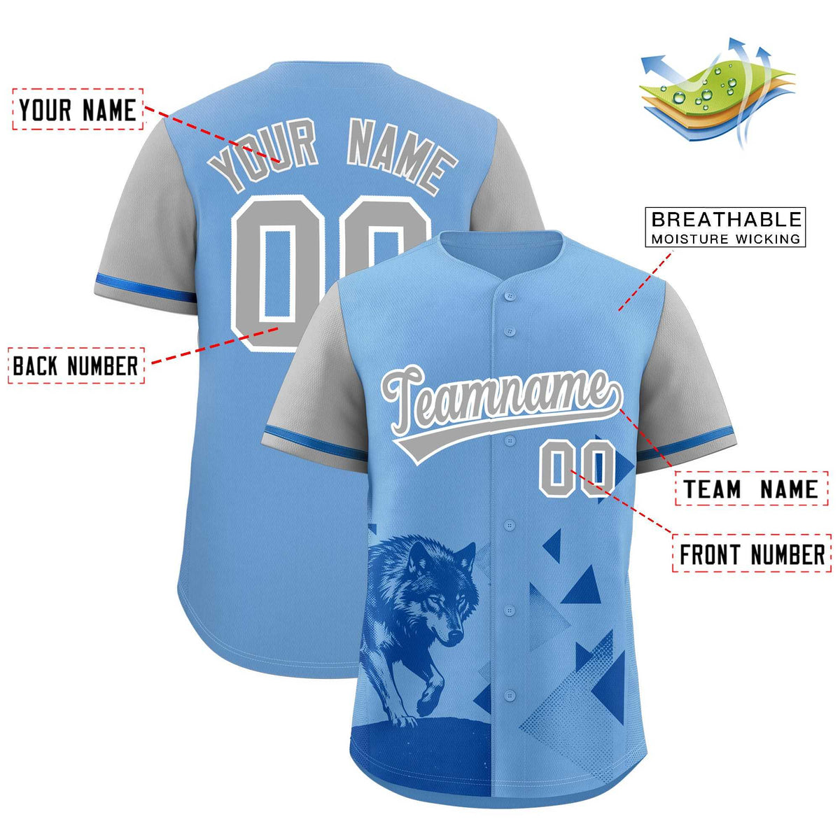 Custom Gray Powder Blue Raptor Series Raglan Sleeves Breathable Baseball Jersey |KXKSHOP