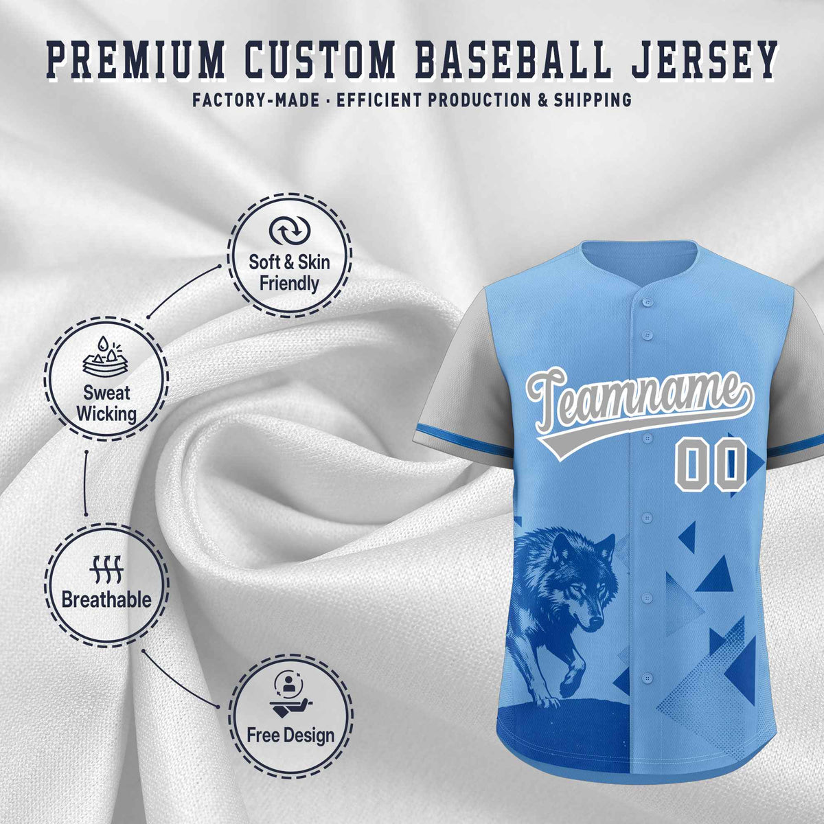 Custom Gray Powder Blue Raptor Series Raglan Sleeves Breathable Baseball Jersey |KXKSHOP