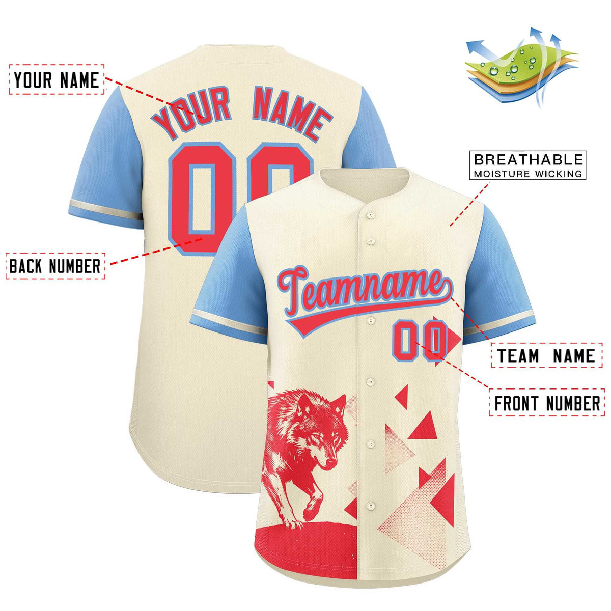 Custom Powder Blue Light Khaki Raptor Series Raglan Sleeves Casual Sports Baseball Jersey |KXKSHOP