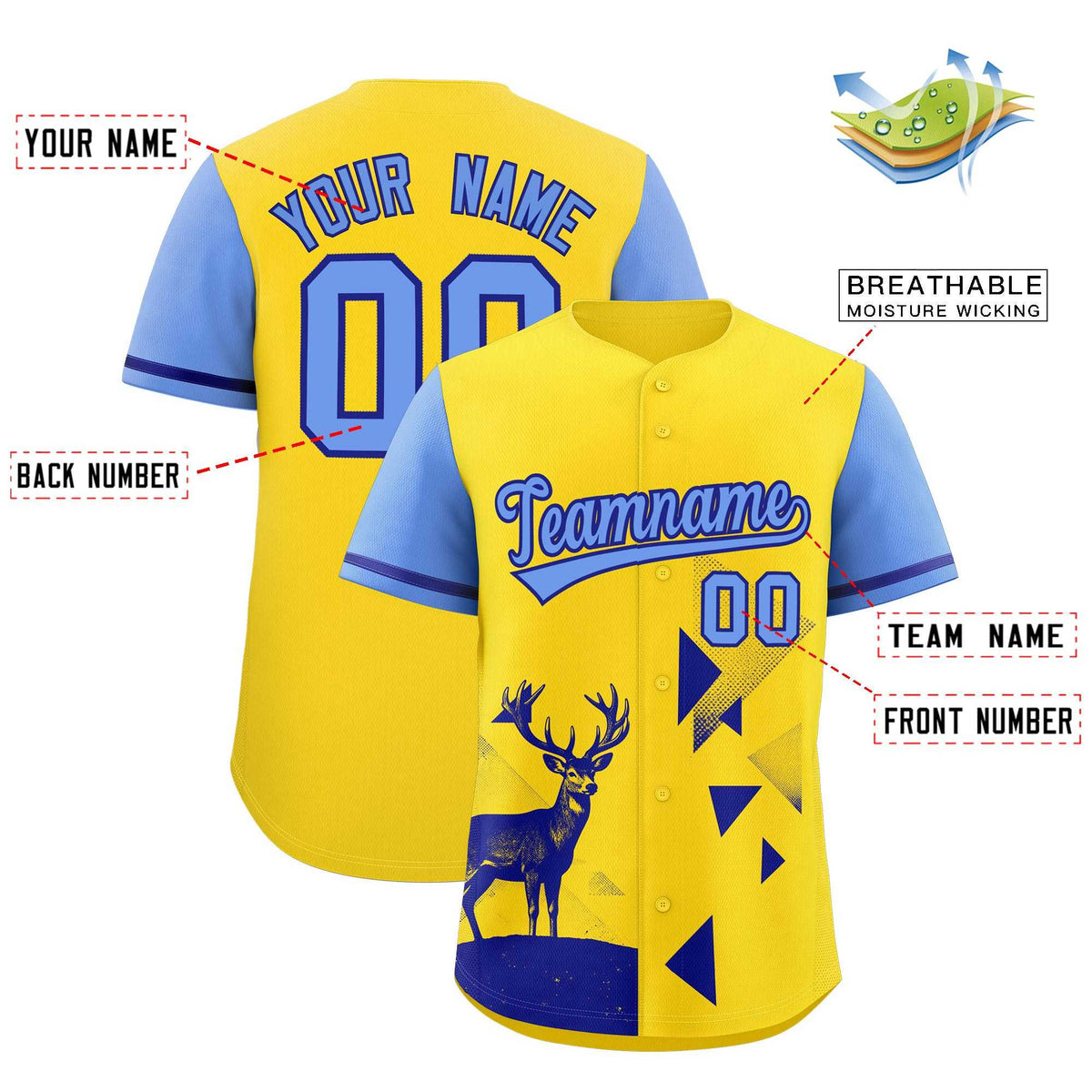 Custom Light Blue Gold Raptor Series Raglan Sleeves Lightweight Baseball Jersey |KXKSHOP
