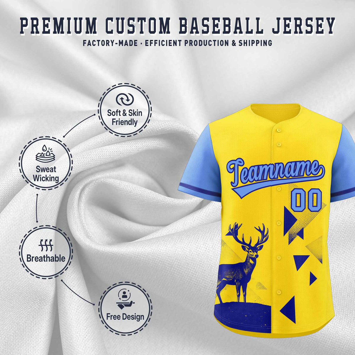 Custom Light Blue Gold Raptor Series Raglan Sleeves Lightweight Baseball Jersey |KXKSHOP